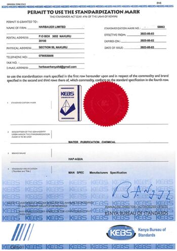 PDF Download Certificate: Permit to use the standardization mark für Harbauer Kenya